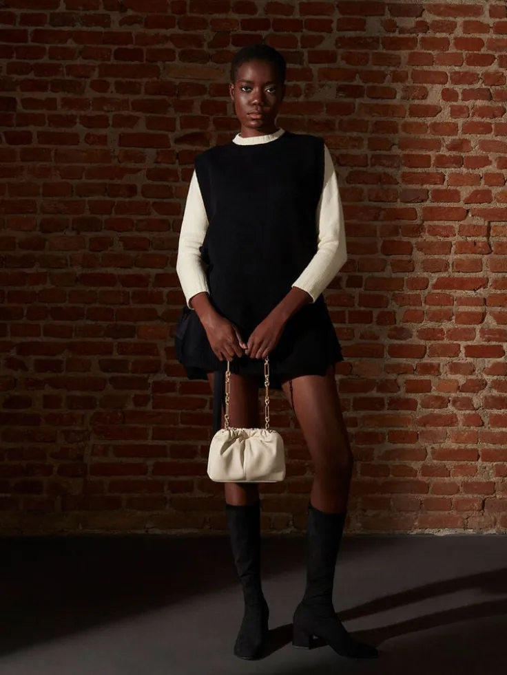 Ally Ruched Chain-Handle Bag
