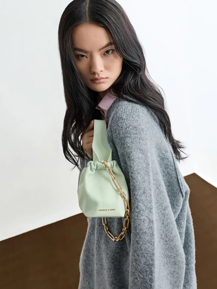 Ally Ruched Slouchy Chain-Handle Bag