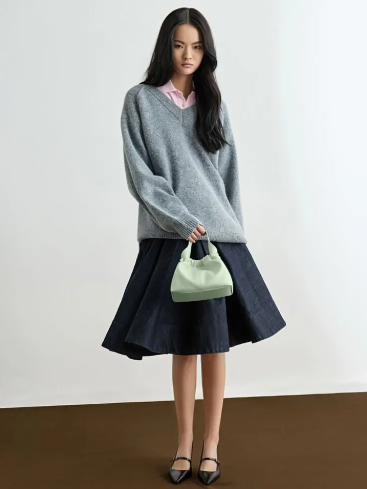 Ally Ruched Slouchy Chain-Handle Bag