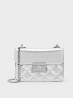 Alva Metallic Quilted Chain-Handle Bag