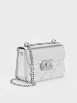 Alva Metallic Quilted Chain-Handle Bag