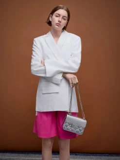 Alva Metallic Quilted Chain-Handle Bag