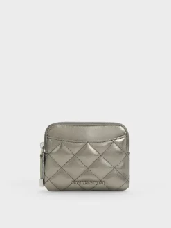 Alva Metallic Quilted Top-Zip Card Holder
