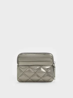 Alva Metallic Quilted Top-Zip Card Holder