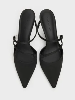 Arden Satin Pointed Wavy Heeled Mules