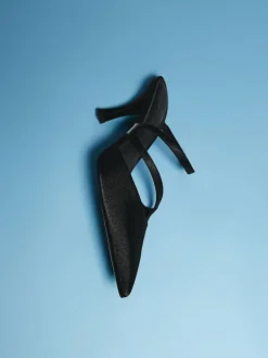 Arden Satin Pointed Wavy Heeled Mules