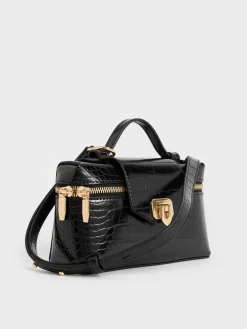 Arwen Croc-Effect Top Handle Vanity Bag
