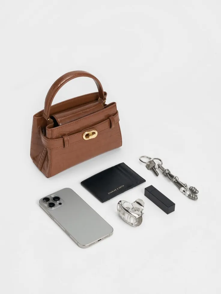 Aubrielle Croc-Effect Belted Top Handle Bag