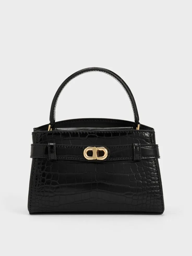 Aubrielle Croc-Effect Belted Top Handle Bag