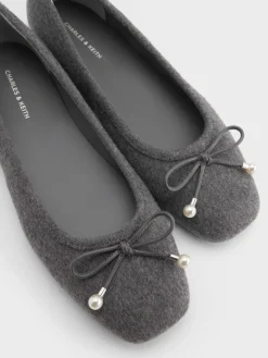 Barbara Felt Pearl-Bow Ballet Flats