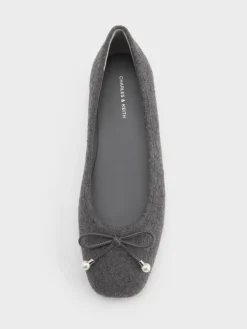 Barbara Felt Pearl-Bow Ballet Flats