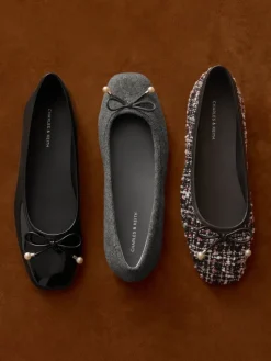 Barbara Felt Pearl-Bow Ballet Flats
