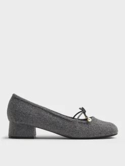 Barbara Felt Pearl-Bow Ballet Pumps