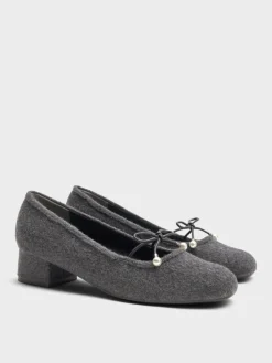 Barbara Felt Pearl-Bow Ballet Pumps