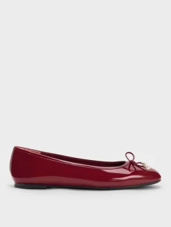 Barbara Patent Pearl-Bow Ballet Flats