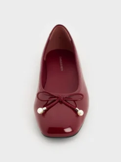 Barbara Patent Pearl-Bow Ballet Flats