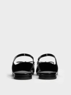 Barbara Patent Pearl-Bow Slingback Flats
