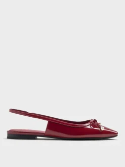 Barbara Patent Pearl-Bow Slingback Flats