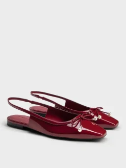 Barbara Patent Pearl-Bow Slingback Flats