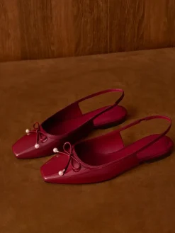Barbara Patent Pearl-Bow Slingback Flats