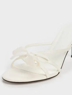 Bow Flower-Pearl Heeled Mules