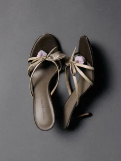 Bow Flower-Pearl Heeled Mules