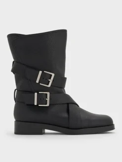 Brett Buckle-Strap Calf Boots