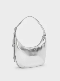 Bryna Metallic Curved Hobo Bag
