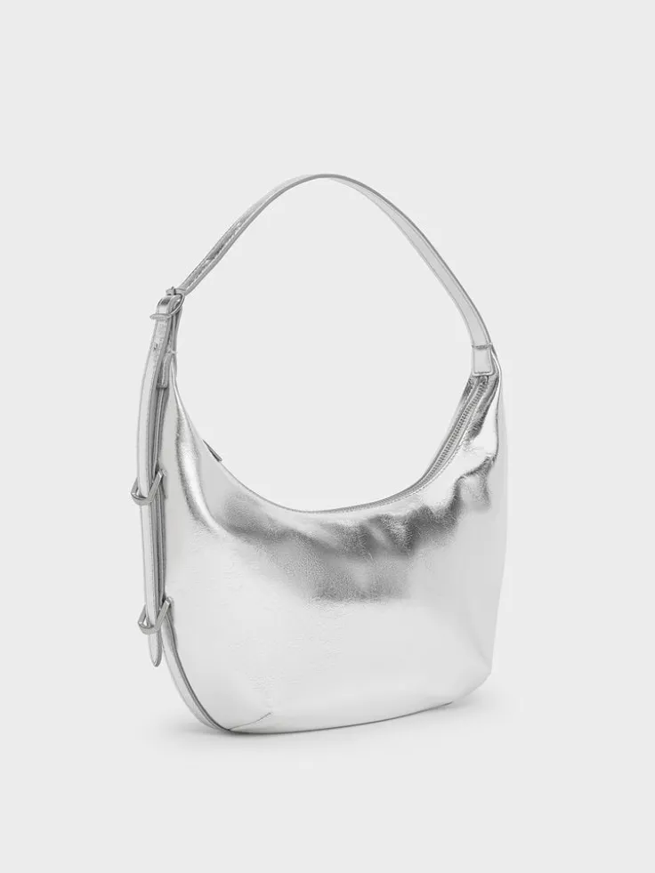Bryna Metallic Curved Hobo Bag