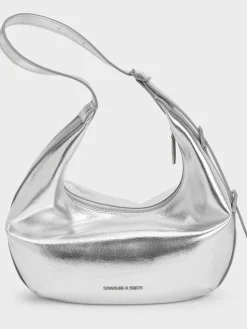 Bryna Metallic Curved Hobo Bag