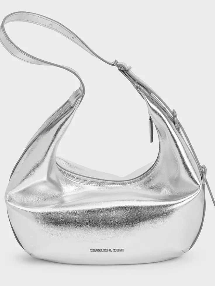 Bryna Metallic Curved Hobo Bag