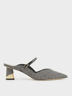 Cammie Tweed Metallic-Heel Mules