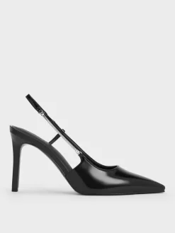 Chain-Strap Pointed-Toe Slingback Pumps