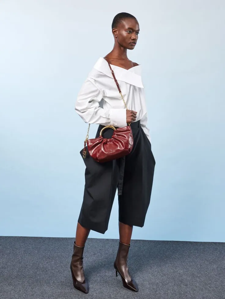 Ciara Ruched Metal Top Handle Bag