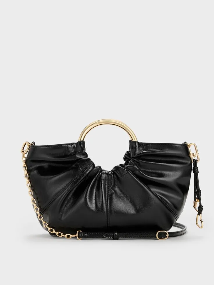 Ciara Ruched Metal Top Handle Bag