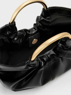 Ciara Ruched Metal Top Handle Bag