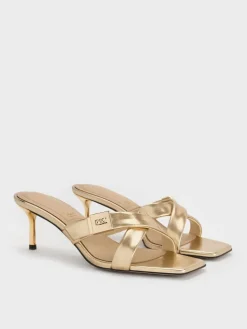 Cody Metallic Leather Crossover Heeled Mules