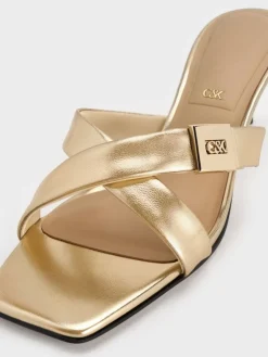 Cody Metallic Leather Crossover Heeled Mules