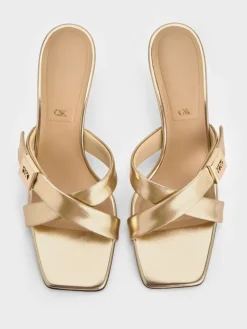 Cody Metallic Leather Crossover Heeled Mules
