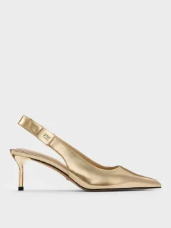Cody Metallic Leather Slingback Kitten Heels