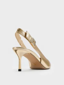 Cody Metallic Leather Slingback Kitten Heels
