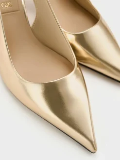 Cody Metallic Leather Slingback Kitten Heels