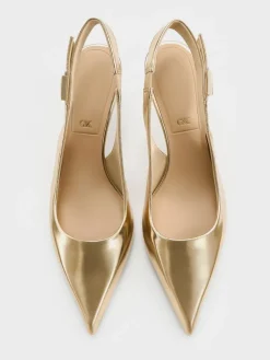 Cody Metallic Leather Slingback Kitten Heels
