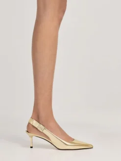Cody Metallic Leather Slingback Kitten Heels