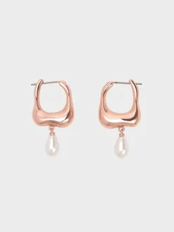 Corrine Teardrop Pearl Hoop Earrings