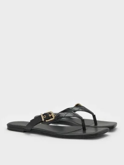 Croc-Effect Buckled Thong Sandals