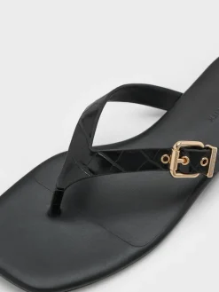 Croc-Effect Buckled Thong Sandals