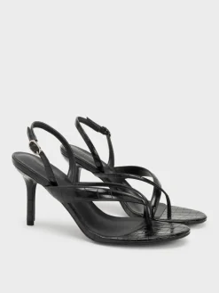 Croc-Effect Stiletto Thong Sandals