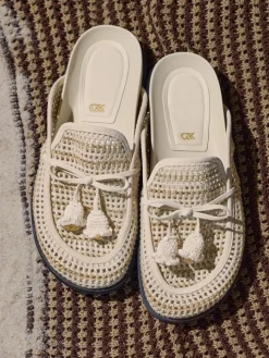 Crochet & Suede Flower Mules