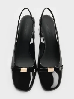 Dorian Patent Bow Slingback Pumps